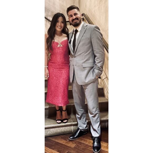 BARDOT Vibrant Pink Ivanna Lace Peek-A-Boo Cutout Midi Dress Size US 2 - Picture 3 of 12